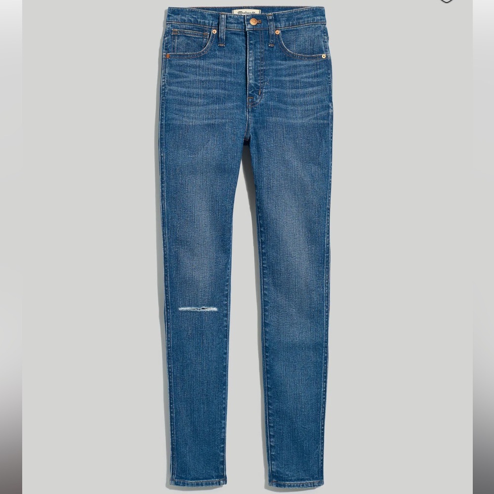 MADEWELL | 10" High-Rise Skinny Jeans in Foregate Wash, Knee-Rip Edition